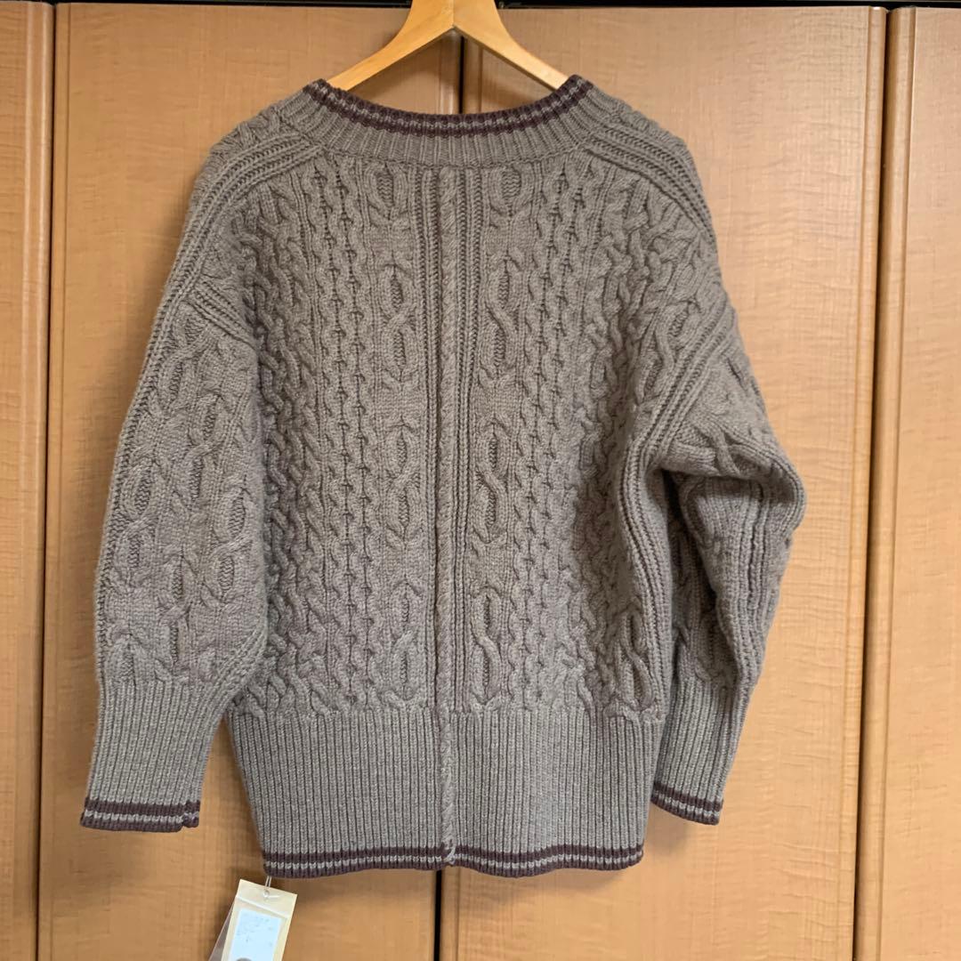 新品タグ付✨️カレンソロジーラムズアランニットカーディガン ケーブル柄 ブラウン