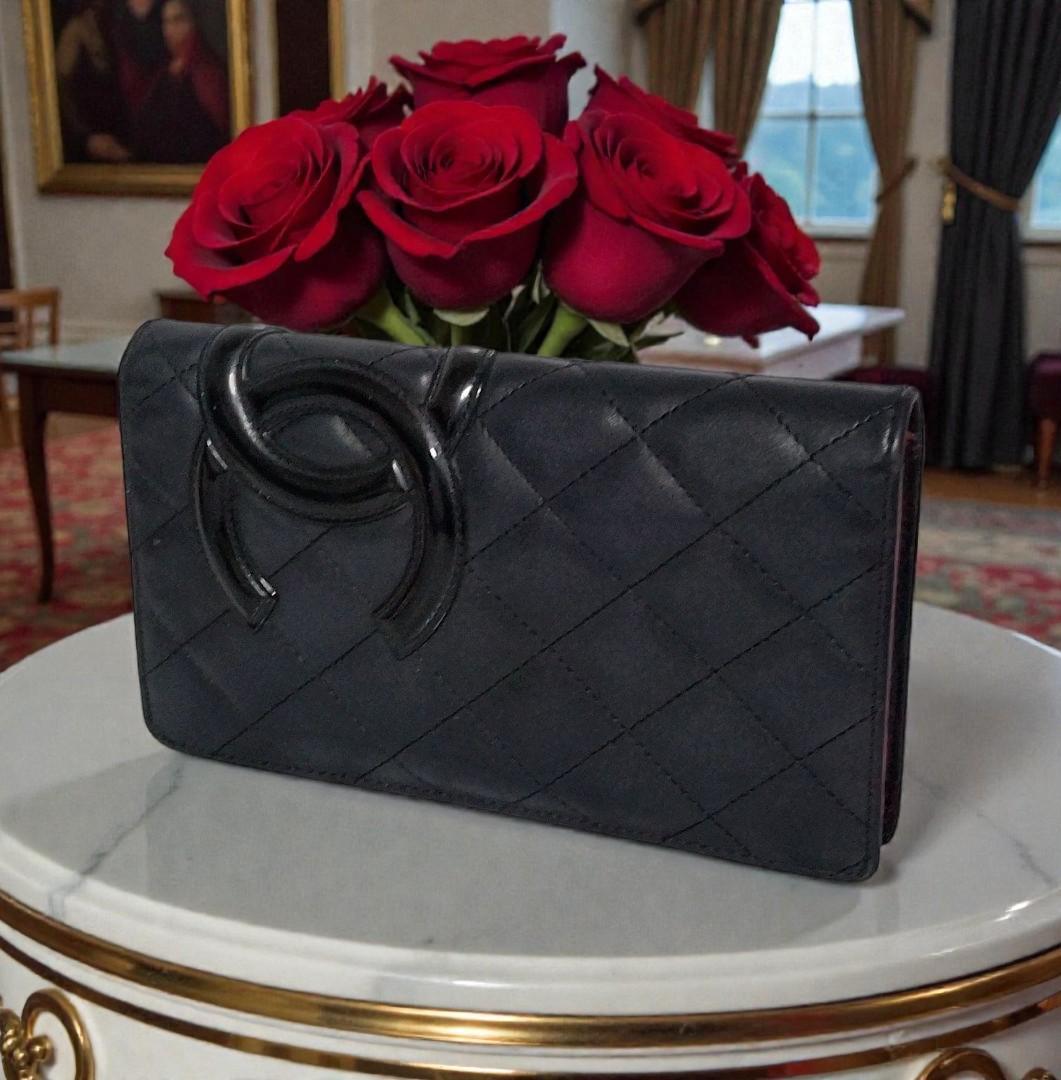 CHANEL カンボンライン 長財布 ブラック　マトラッセ