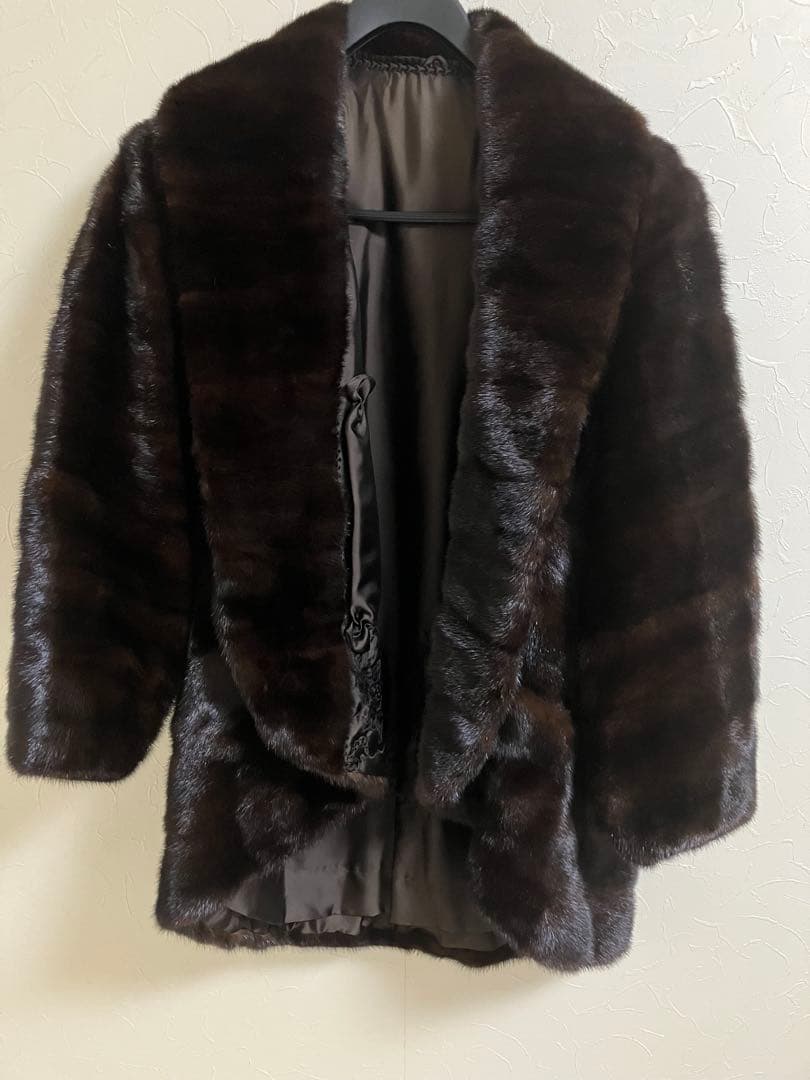 高級 ミンク 毛皮 コート ポンチョ ジャケット ダークブラウン サイズ 13
