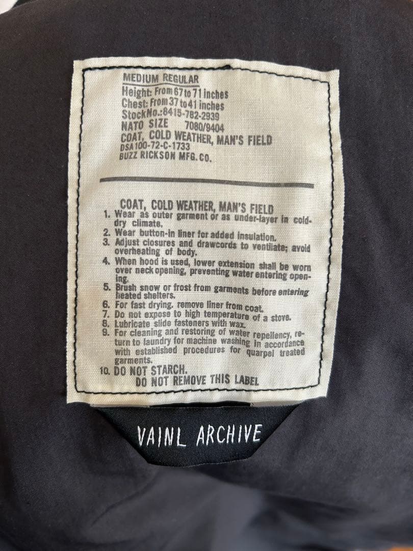 BUZZ RICKSON’S × VAINL ARCHIVE M-65 黒