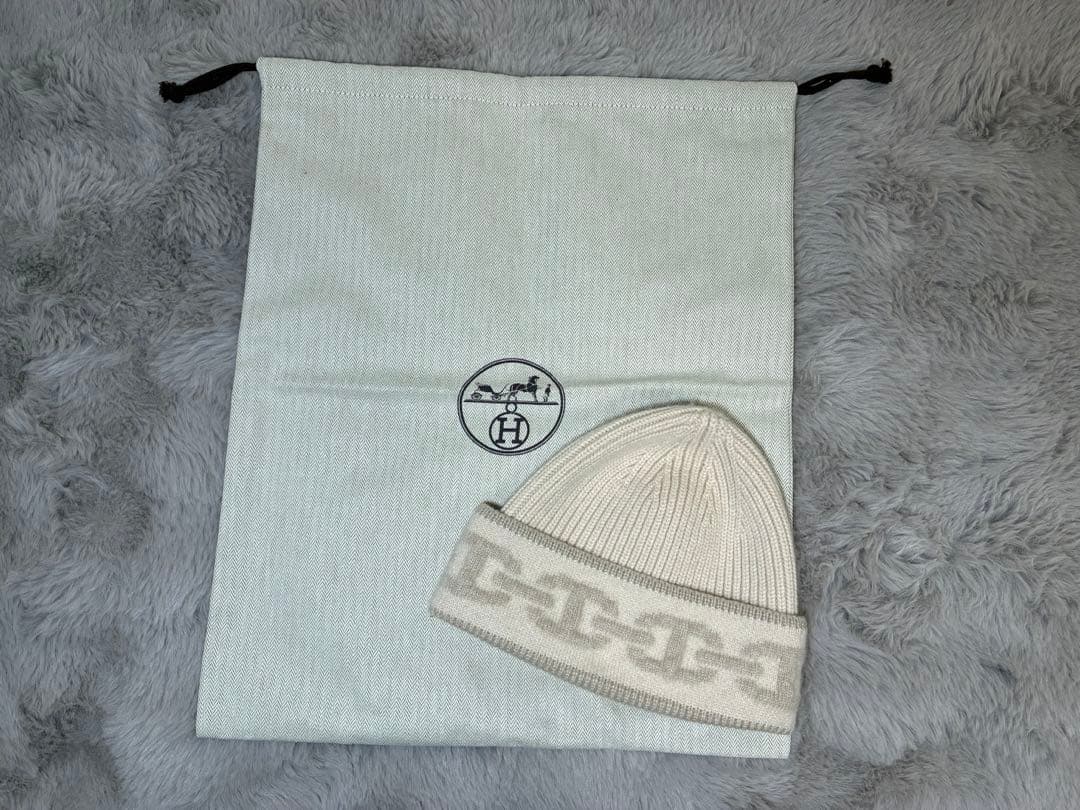エルメス カシミヤ ニットキャップ アイボリー 保存袋付