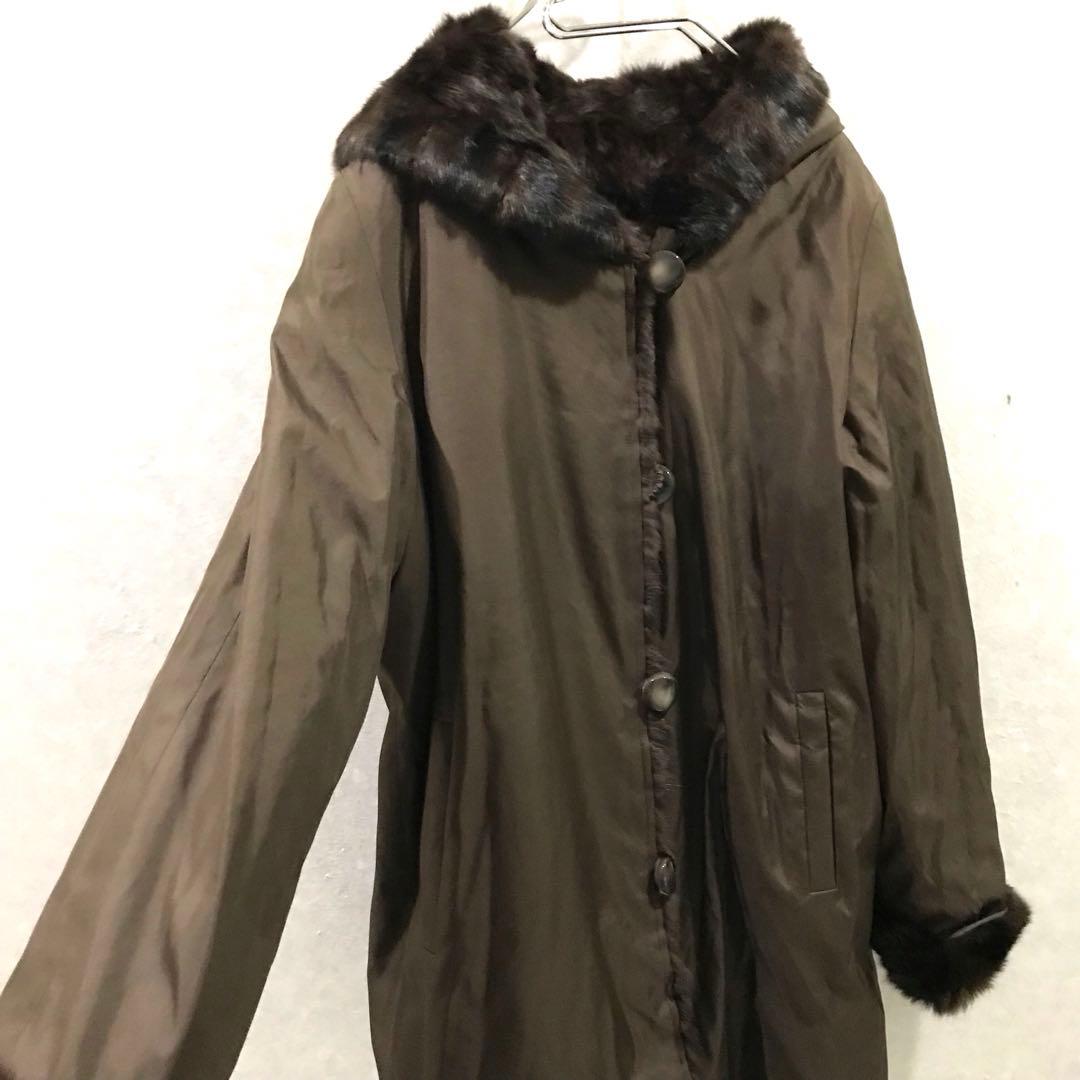 毛皮 リアルファー リス皮 シルク コート 本革 高級 美品 ブラウン フリー
