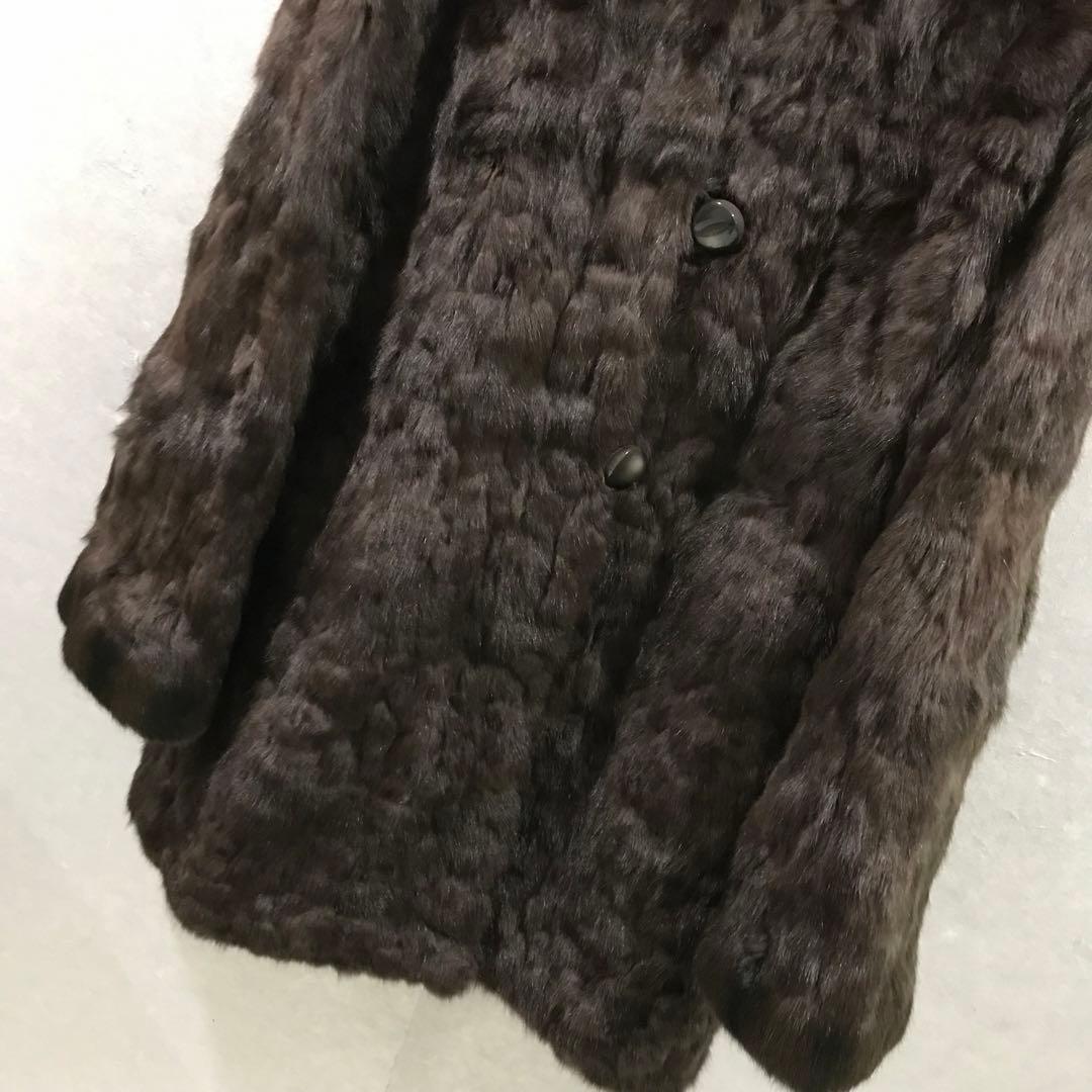 毛皮 リアルファー リス皮 シルク コート 本革 高級 美品 ブラウン フリー