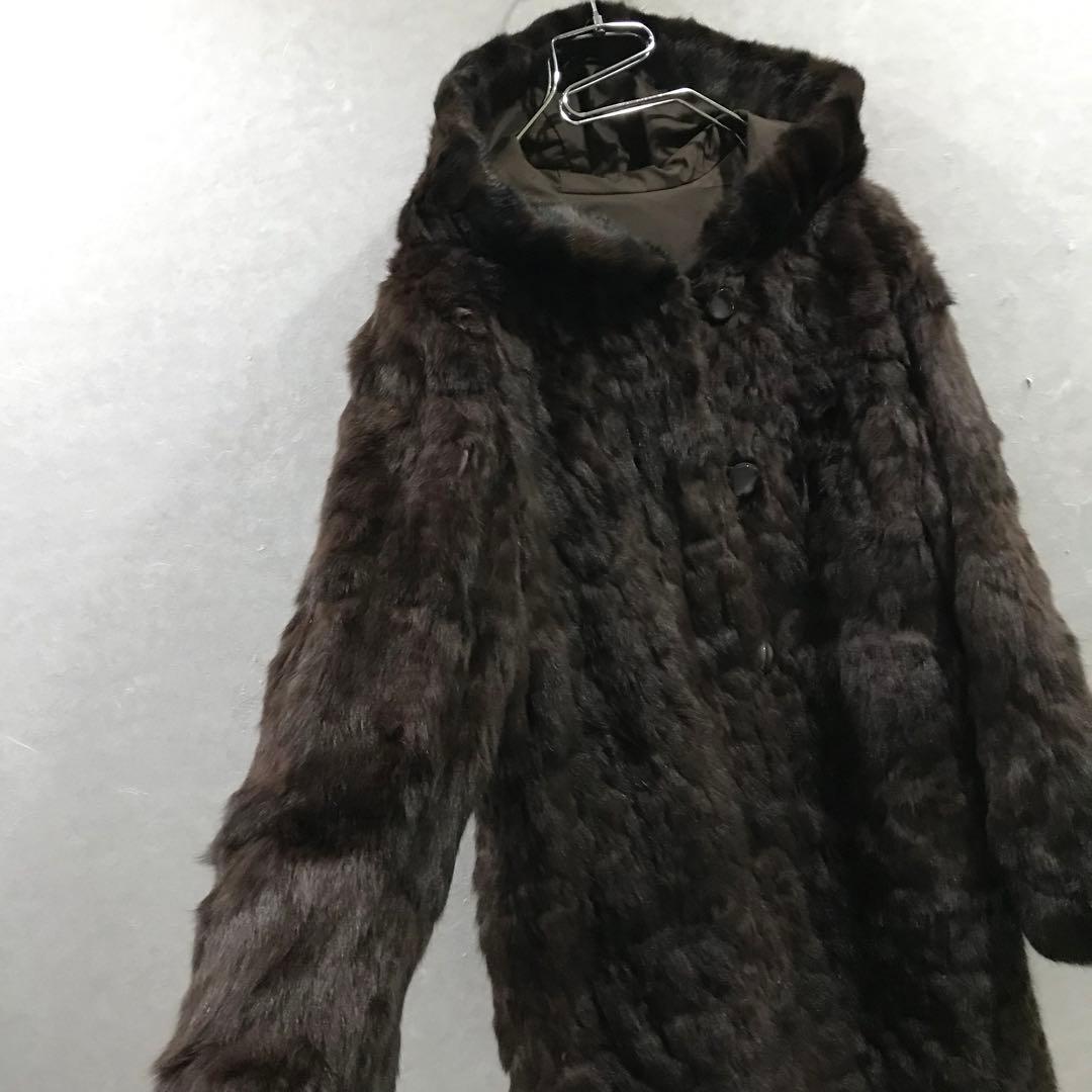 毛皮 リアルファー リス皮 シルク コート 本革 高級 美品 ブラウン フリー