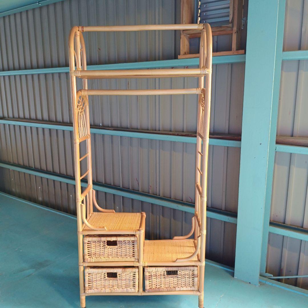 ※リメイク工房便※　ラタン　ハンガーラック 籐家具 アンティーク レトロ