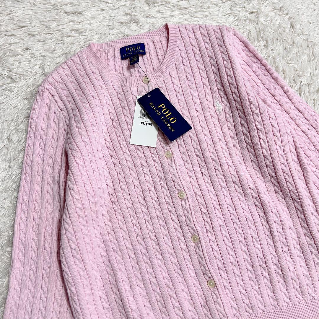 新品　ポロ ラルフローレン ケーブルニットカーディガン ピンク 160 XL