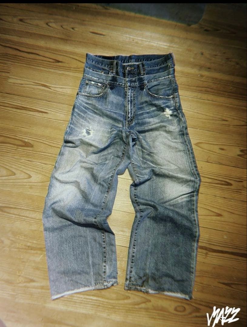 パンツ MAZZ double waist denim light blue