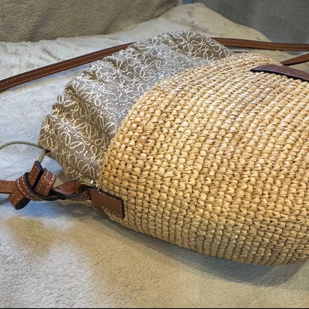 【良品】ロエベ ポシェットバッグ（ラフィア＆カーフ）かごショルダーバッグ