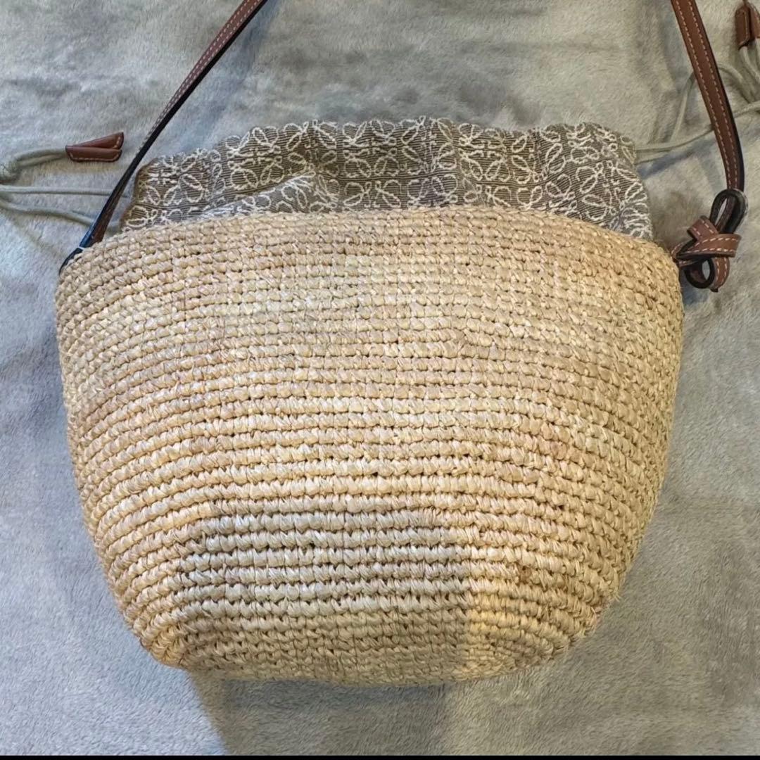 【良品】ロエベ ポシェットバッグ（ラフィア＆カーフ）かごショルダーバッグ