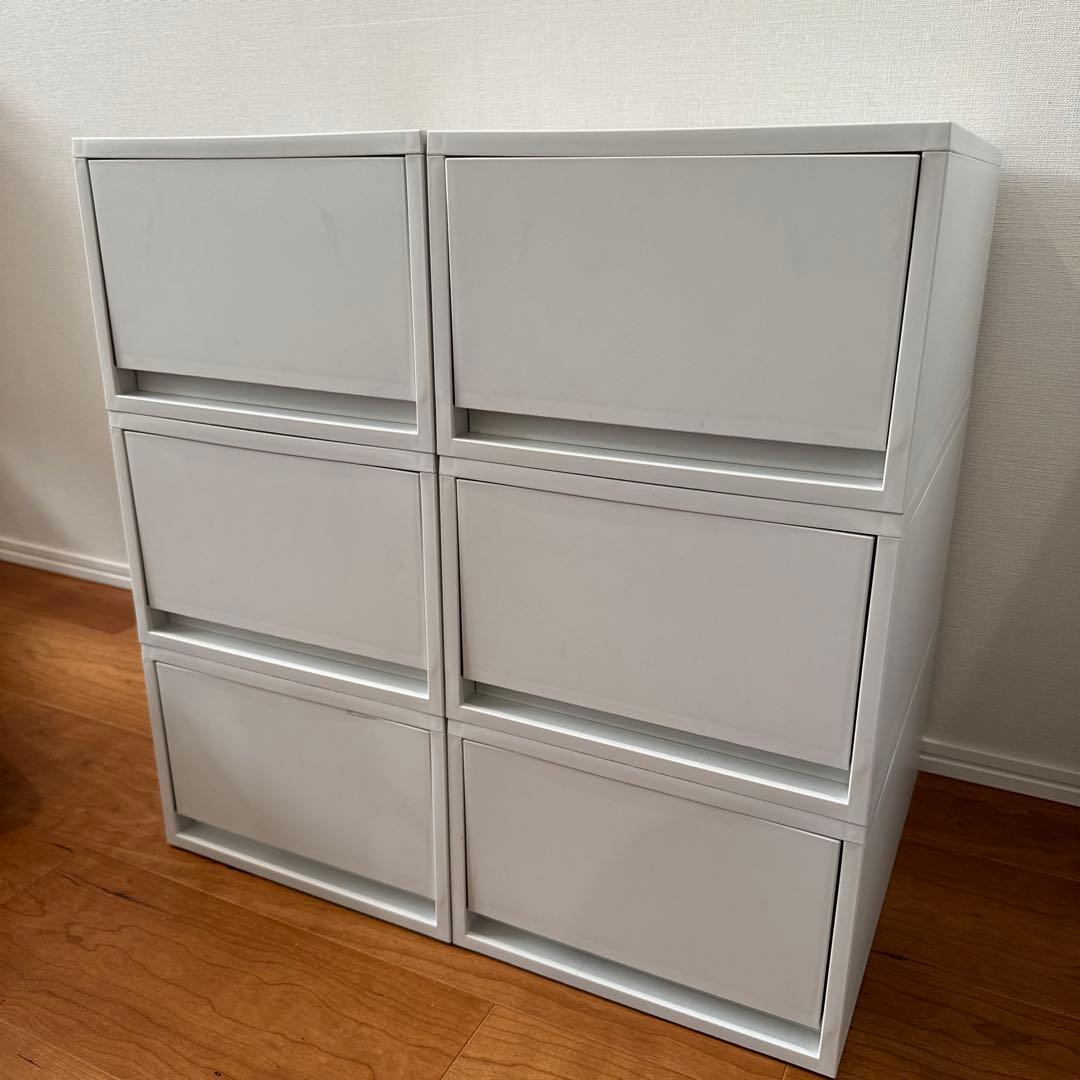 【６個セット】 無印良品 ポリプロピレンケース・引出式・深型・ホワイトグレー