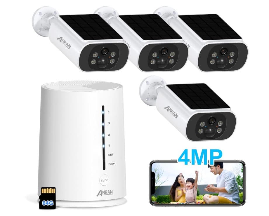 強化版400万画像・ソーラーパネル一体型・4台セット 屋外 ワイヤレス 設置簡単