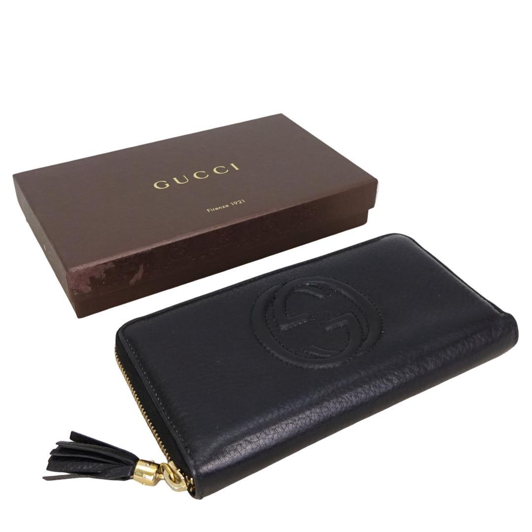 本物良品 ■グッチ■GG インターロッキング タッセル ラウンドファスナー長財布