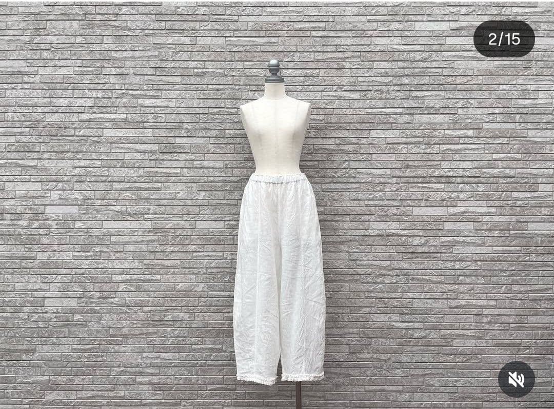 サマンサモスモス　立川限定　リネン裾フリルパンツ　オフ