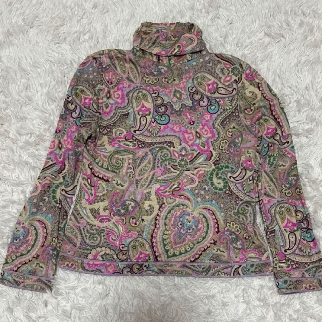 LEONARD FASHION ペイズリー柄 タートル 長袖 カットソー L