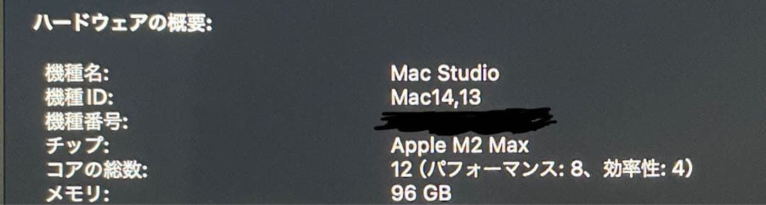 Mac Studio M2 Max 96GB メモリ 1TB SSD
