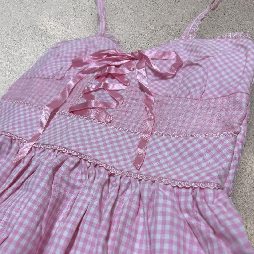 【タグ付き】TRALALA/トゥララ キャミワンピ チェック ピンク