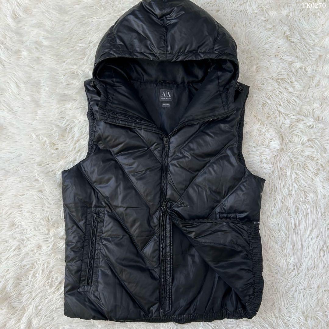 【極美品/M】エンポリオアルマーニ ダウンベスト フェザー フード付き 黒