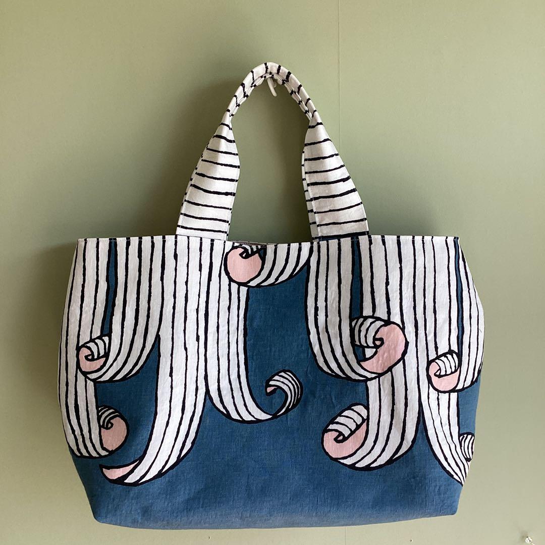 ミナペルホネンswing blueを両面でトートバッグ ハンドメイド