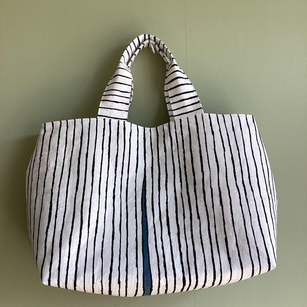 ミナペルホネンswing blueを両面でトートバッグ ハンドメイド