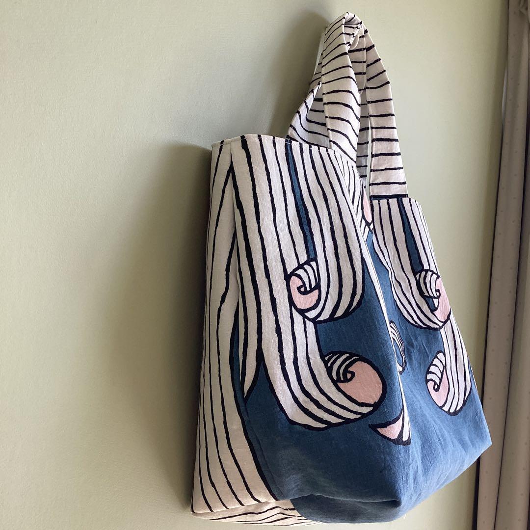 ミナペルホネンswing blueを両面でトートバッグ ハンドメイド