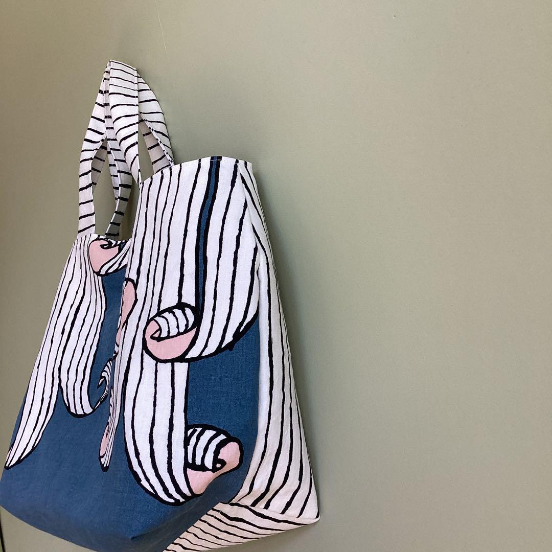 ミナペルホネンswing blueを両面でトートバッグ ハンドメイド
