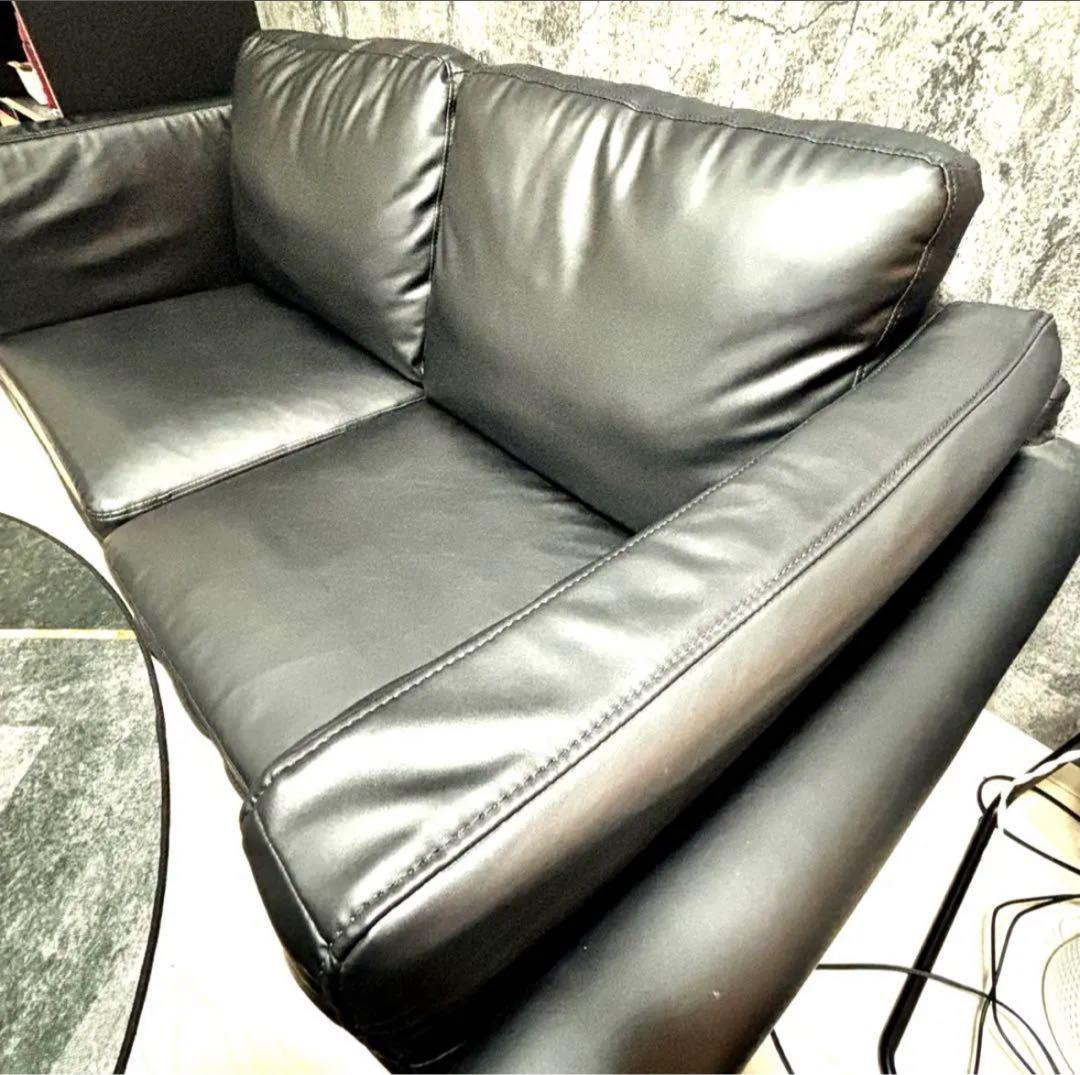 ソファ 2人掛け 2.5人掛け ローソファ 合成皮革 コンパクト ブラック