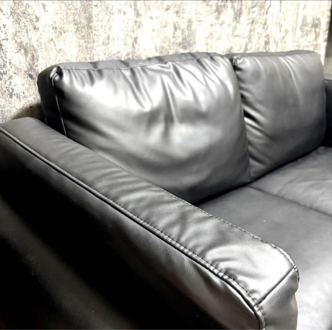 ソファ 2人掛け 2.5人掛け ローソファ 合成皮革 コンパクト ブラック