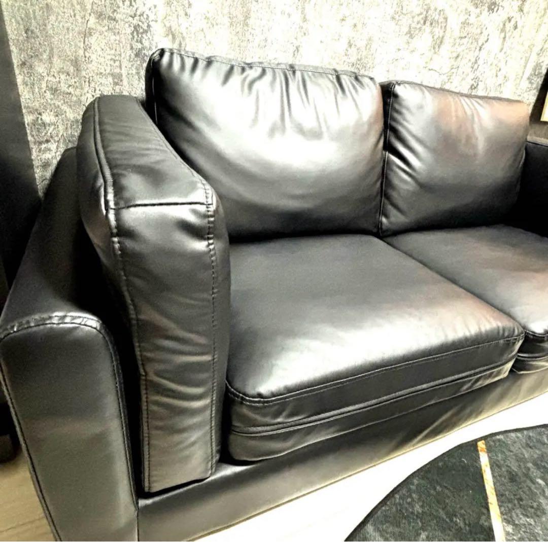 ソファ 2人掛け 2.5人掛け ローソファ 合成皮革 コンパクト ブラック