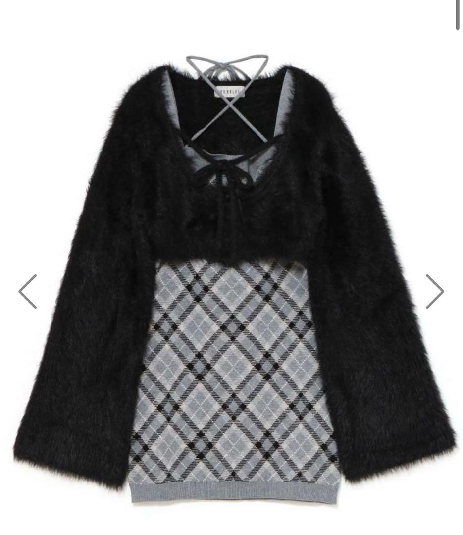 bubbles チェックシャギーカーデワンピース（1度着用済）