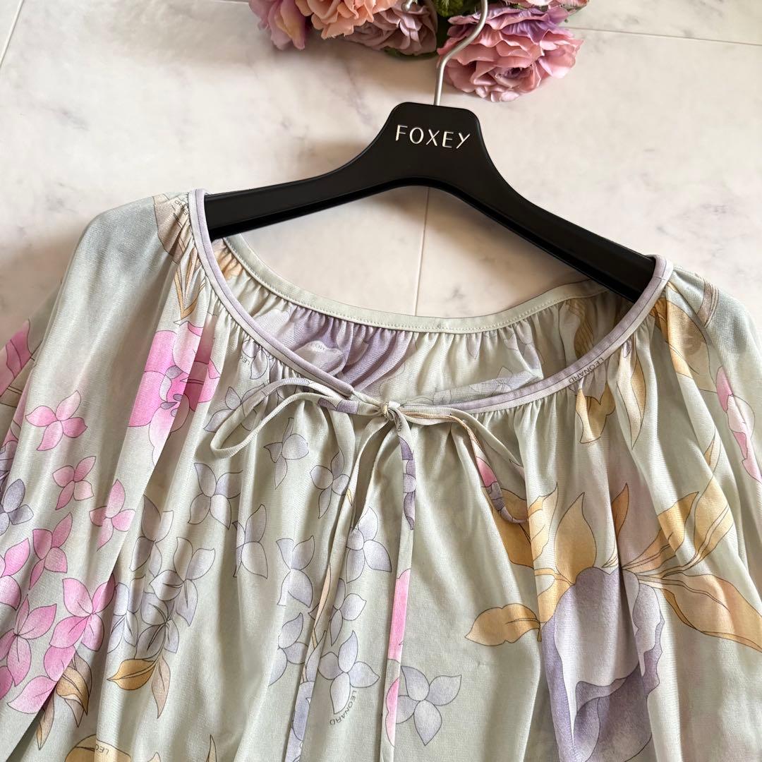 レオナール★最高級カンカン チュニック トップス 花柄 リボン XL相当