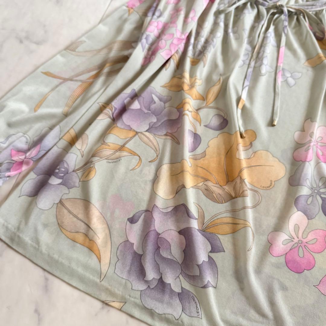 レオナール★最高級カンカン チュニック トップス 花柄 リボン XL相当