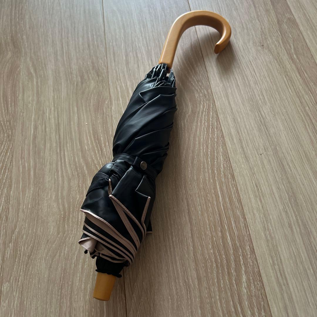 サンバリア100 折りたたみ日傘 ２段折 黒×ピンク