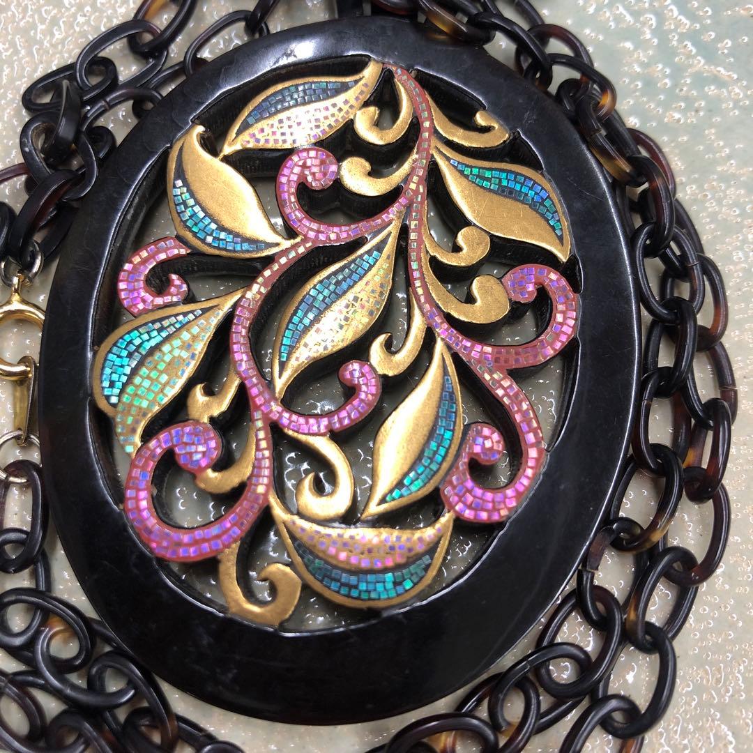 本鼈甲　金蒔絵　螺鈿　ネックレス　作家もの　武山　べっ甲　鼈甲