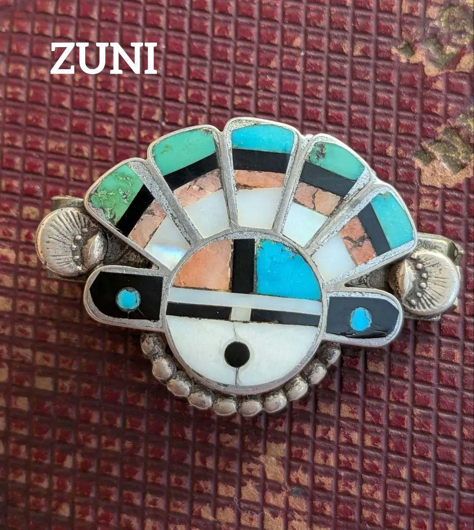 ZUNI サンフェイス ターコイズ シェル オニキス ネクタイピン クリップ