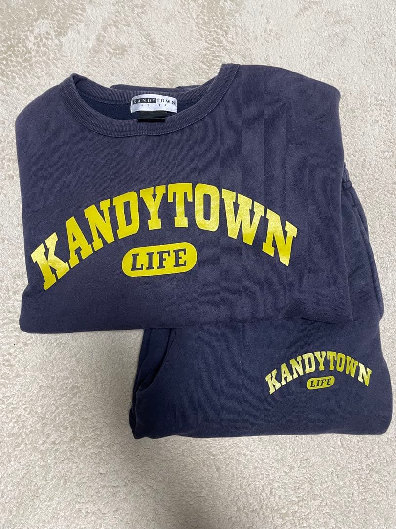 KANDYTOWN ロゴ スウェット セットアップ ネイビー×イエロー