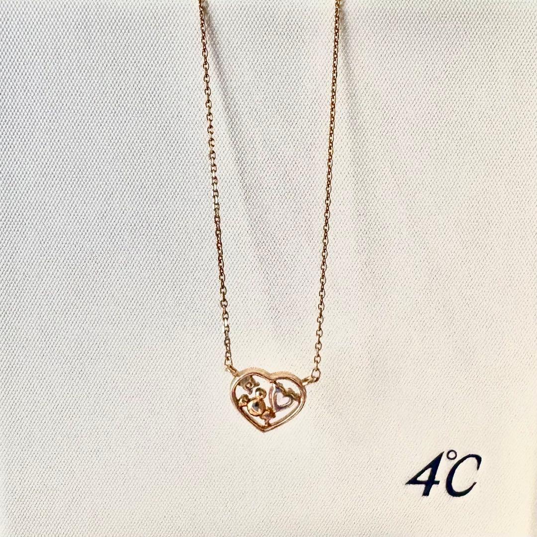 B　4℃ ミッキー コラボ ネックレス ハート K10 ピンクゴールド