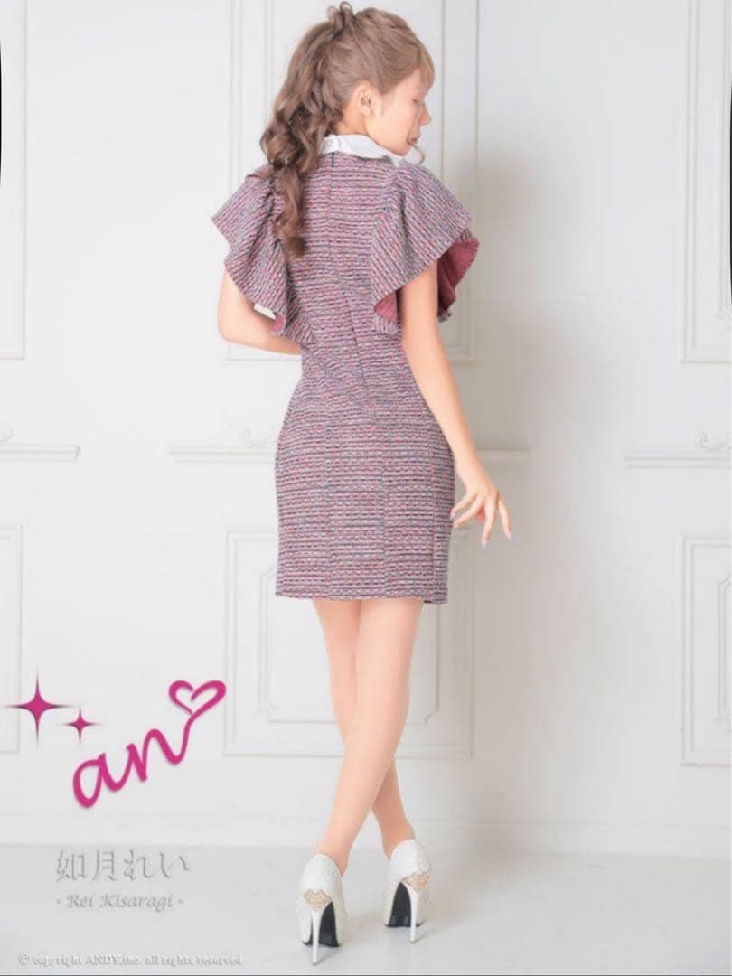 an アン フリル袖 シンプル 襟付き ツイード タイトミニドレス Mサイズ