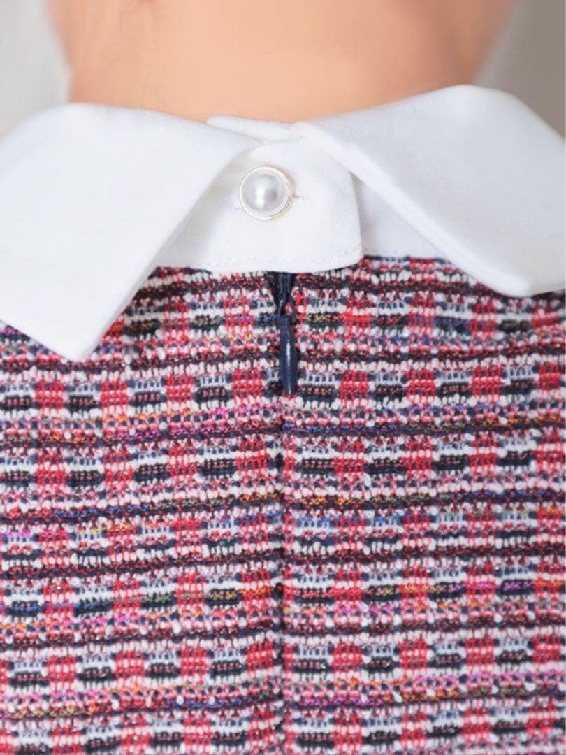 an アン フリル袖 シンプル 襟付き ツイード タイトミニドレス Mサイズ