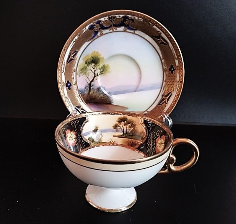 超豪華！オールドノリタケ金盛 湖畔の風景 カップ&ソーサ 1906年 初期マルキ