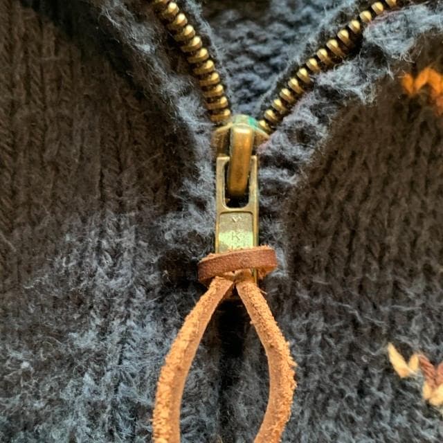 【M】ラルフローレン コットン ハンドニット 紺■ビンテージ古着 ハーフジップ