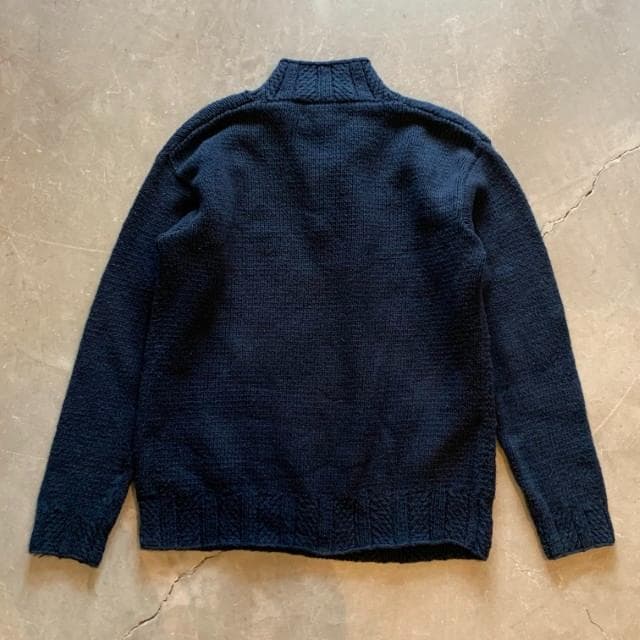 【M】ラルフローレン コットン ハンドニット 紺■ビンテージ古着 ハーフジップ