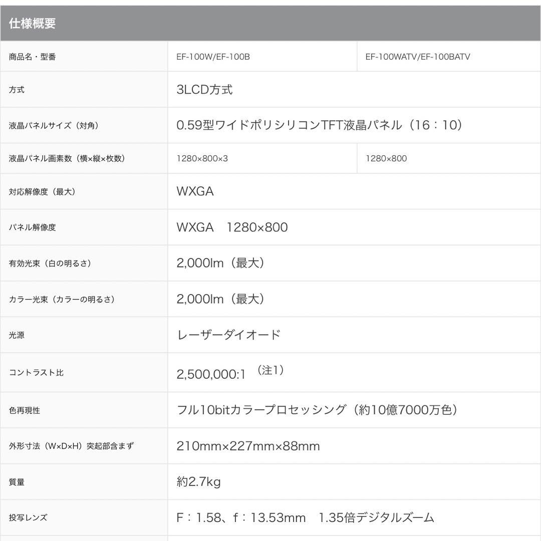 【超美品】EPSON　EF-100W ホームプロジェクターセット