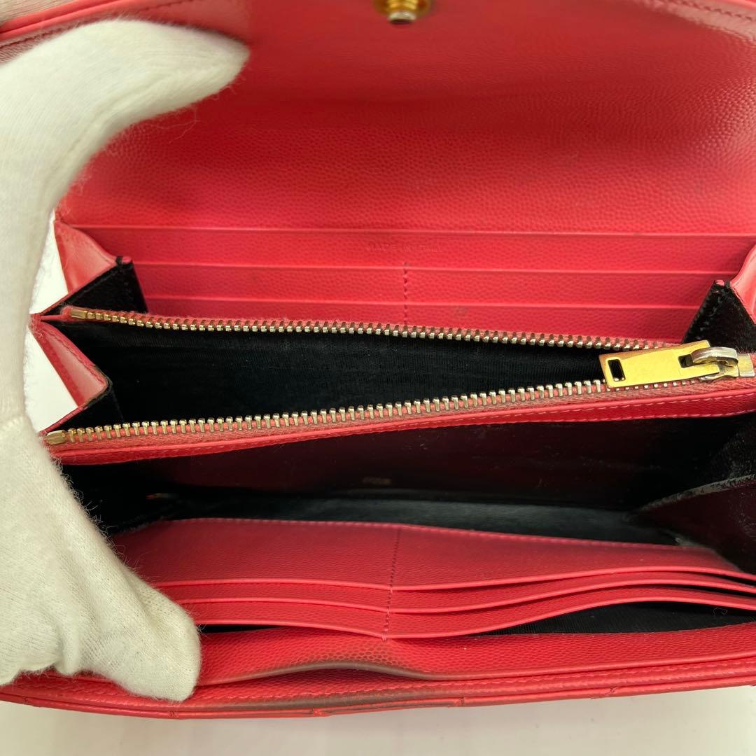 サンローラン 長財布 カサンドラ Vステッチ キャビアスキン ロゴ金具 箱付き