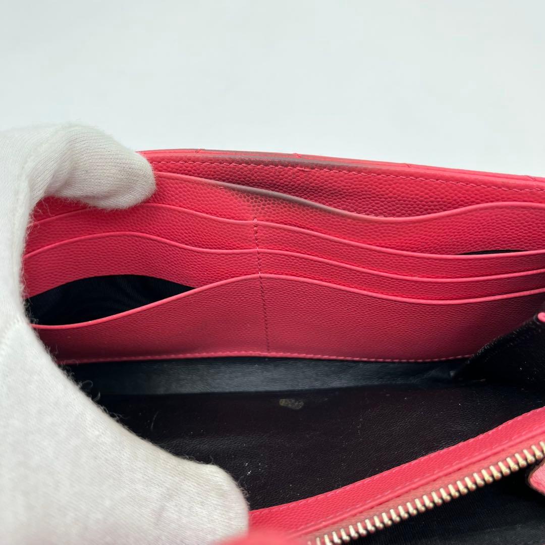 サンローラン 長財布 カサンドラ Vステッチ キャビアスキン ロゴ金具 箱付き