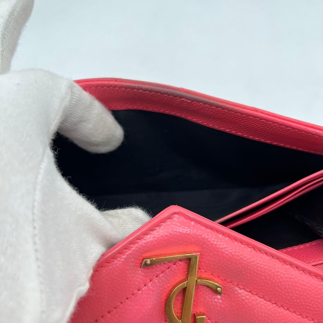 サンローラン 長財布 カサンドラ Vステッチ キャビアスキン ロゴ金具 箱付き