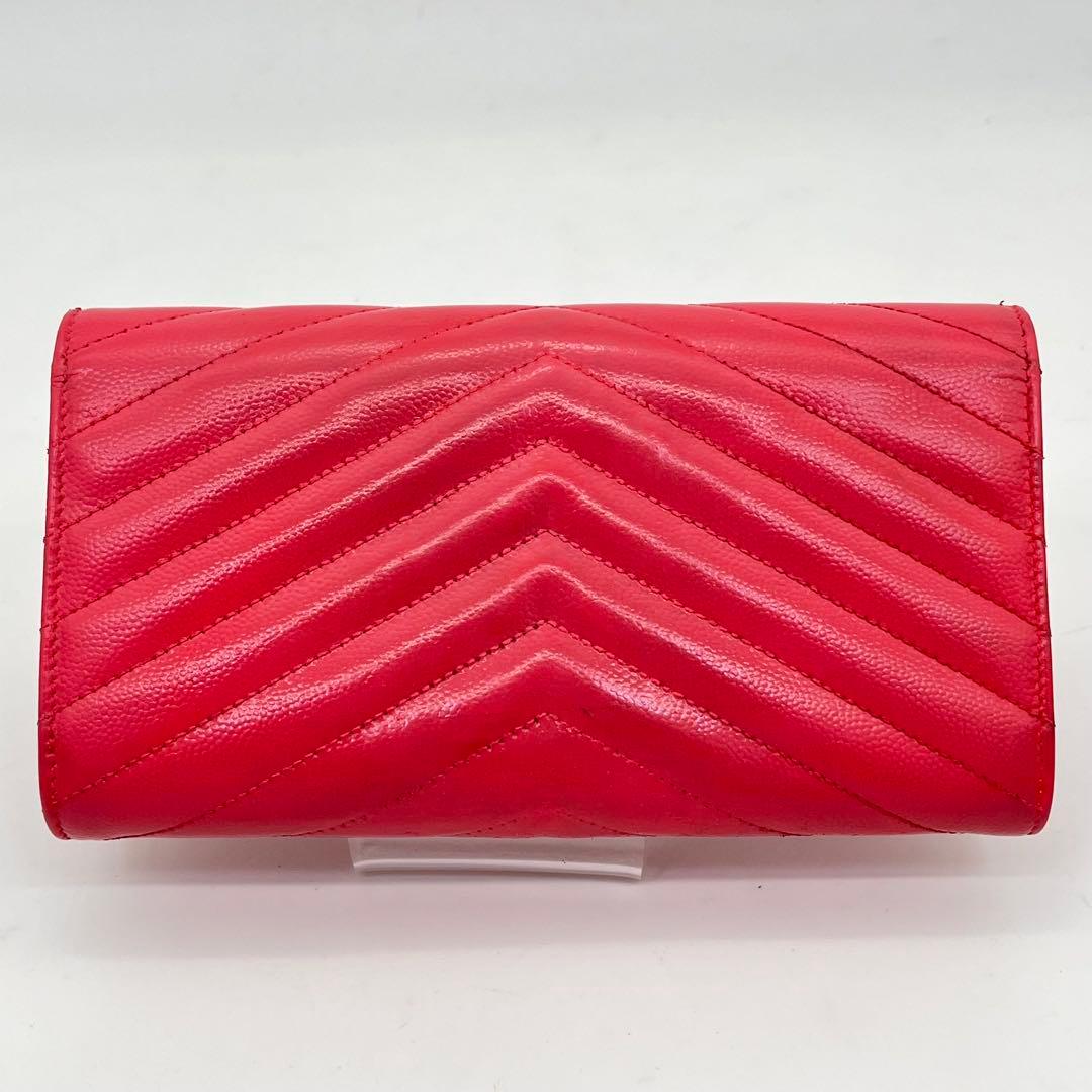 サンローラン 長財布 カサンドラ Vステッチ キャビアスキン ロゴ金具 箱付き