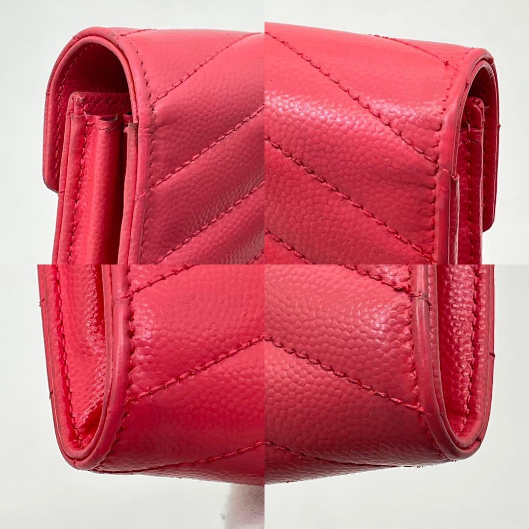 サンローラン 長財布 カサンドラ Vステッチ キャビアスキン ロゴ金具 箱付き