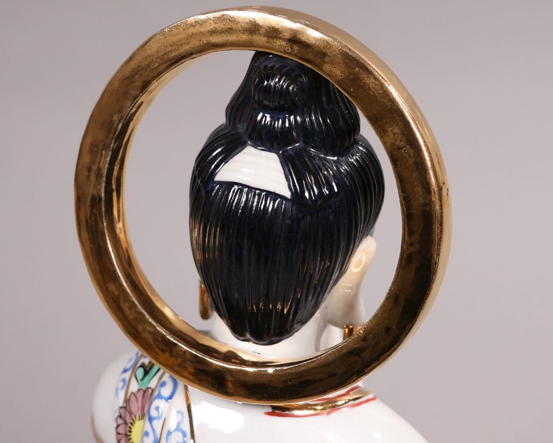 九谷焼 観音菩薩坐像 36.5cm 金彩 色絵 置物 仏像 陶磁器【MA816】