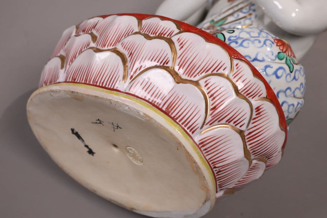 九谷焼 観音菩薩坐像 36.5cm 金彩 色絵 置物 仏像 陶磁器【MA816】