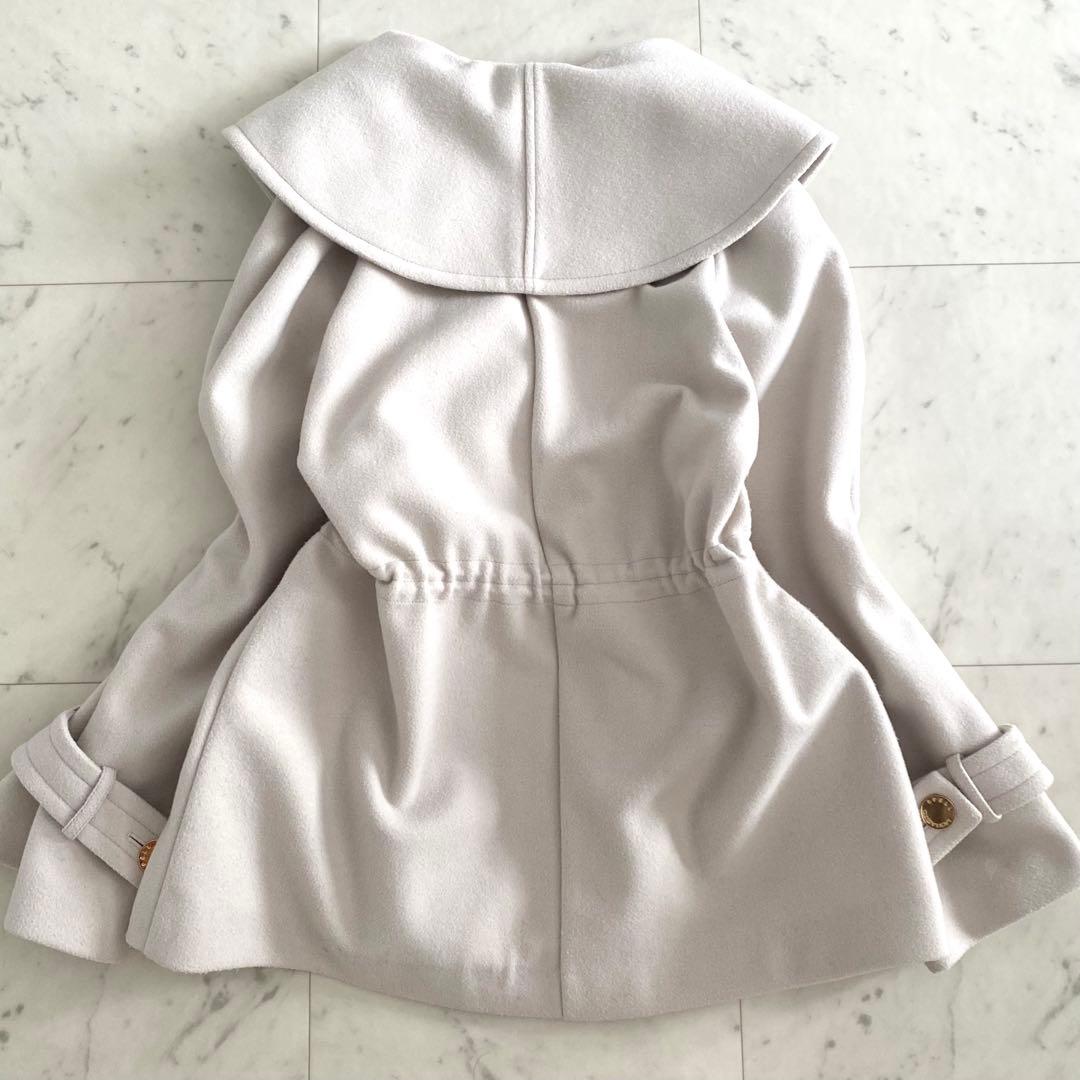 美品 モラビトスペル ウエストシェイプ ショールカラーコート 金ボタン 38